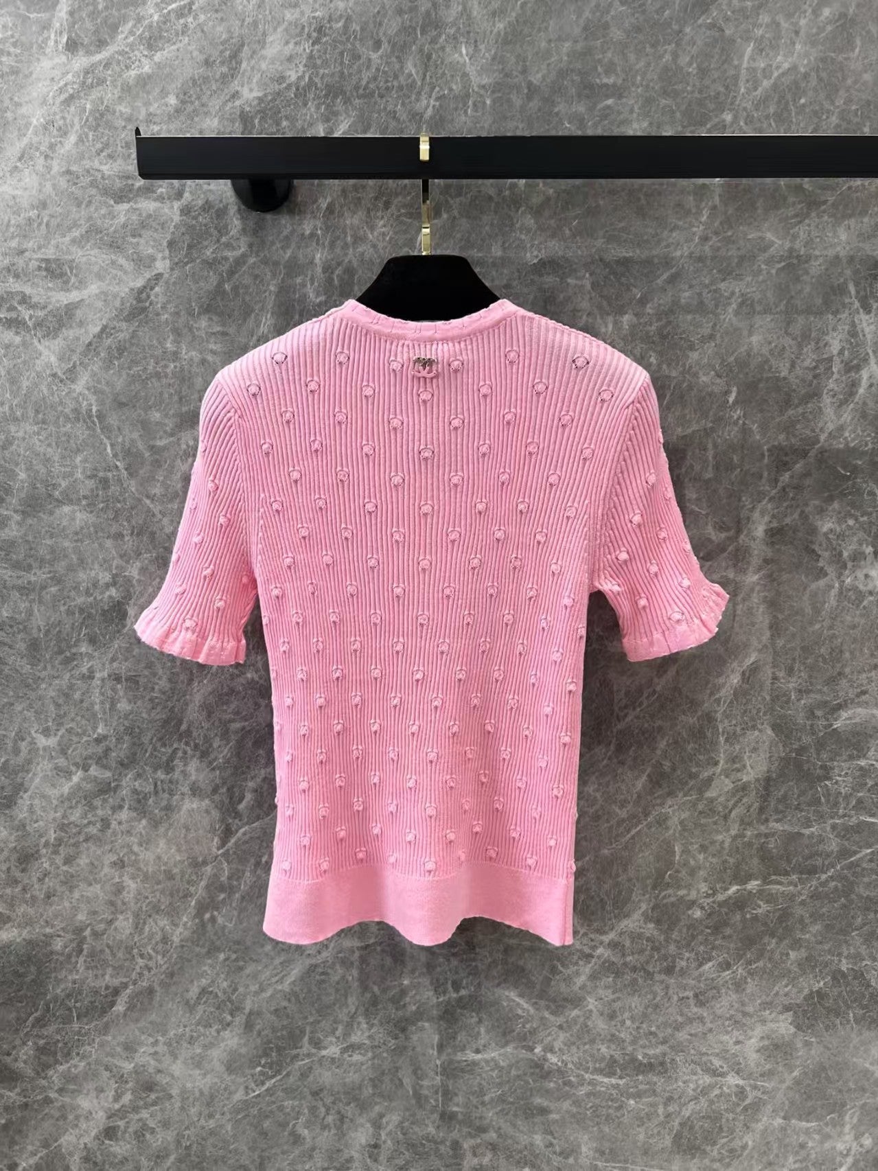 3D Polka Dot Crochet Knitted Short Sleeves