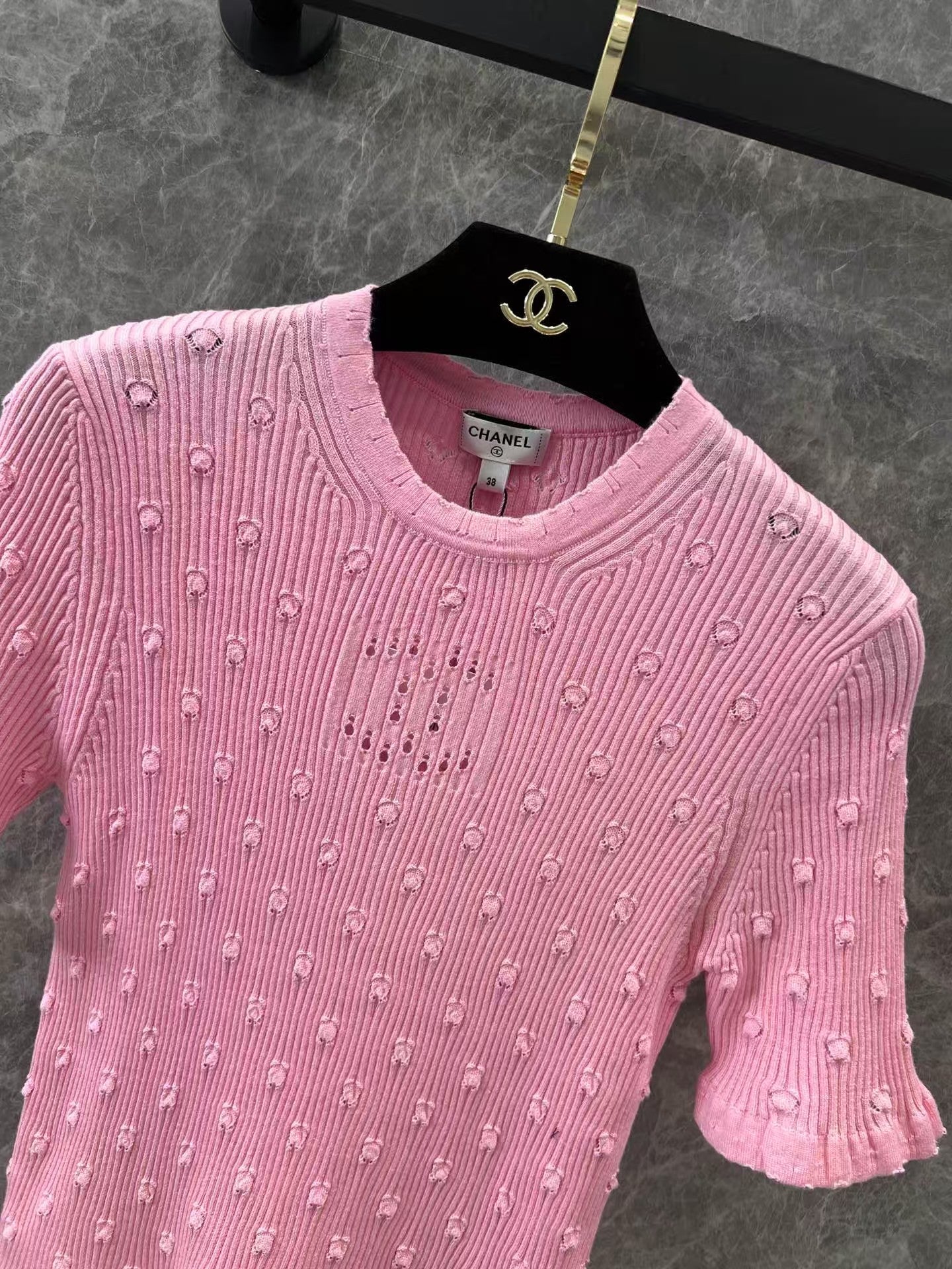 3D Polka Dot Crochet Knitted Short Sleeves