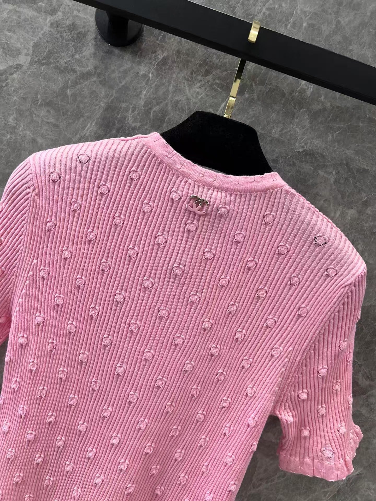 3D Polka Dot Crochet Knitted Short Sleeves