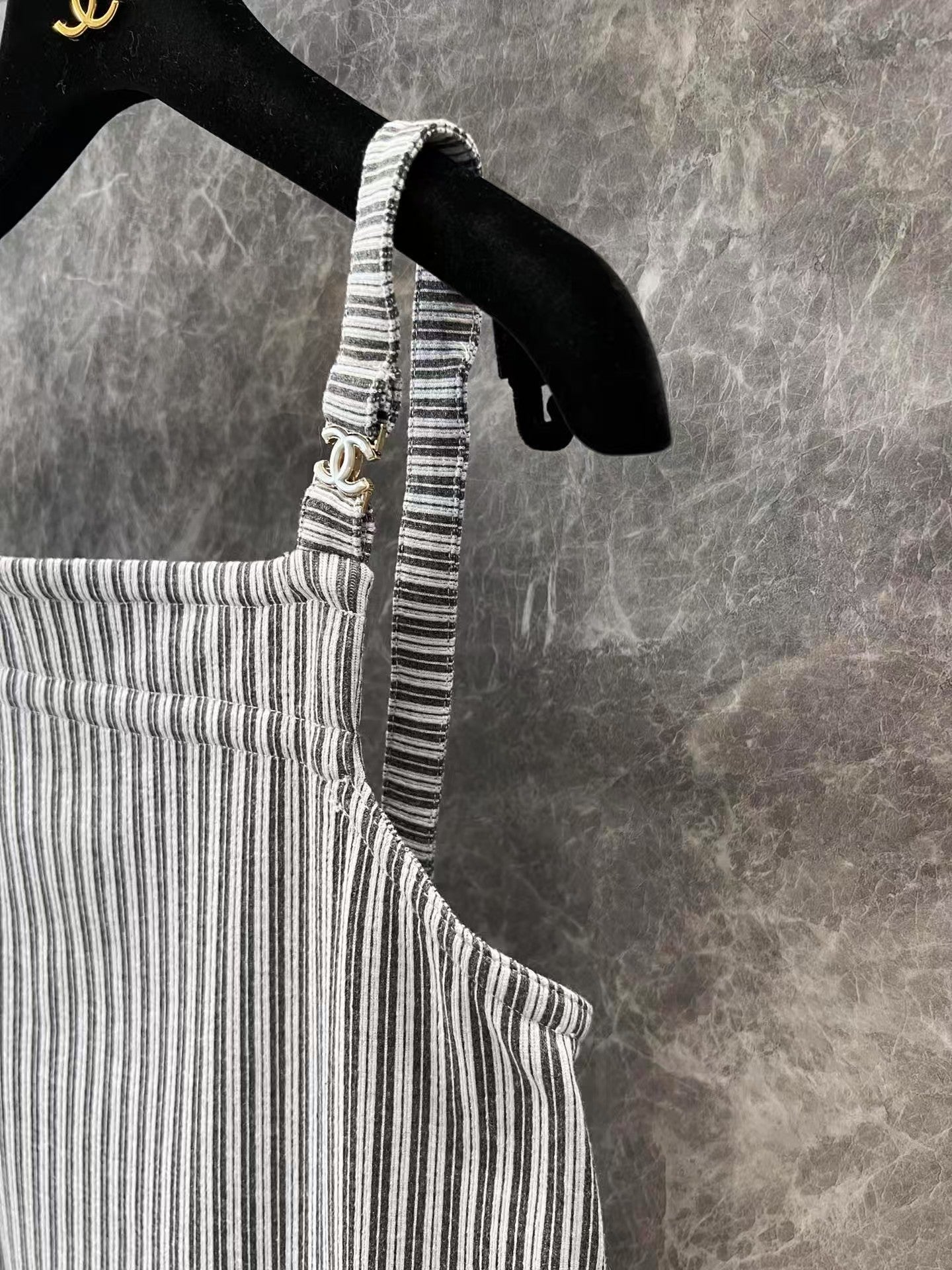 Metallic micro logo striped suspender skirt