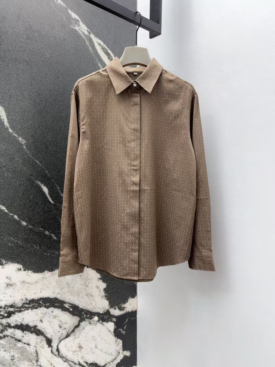 Early spring new dark pattern jacquard lapel shirt