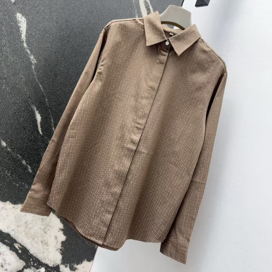 Early spring new dark pattern jacquard lapel shirt