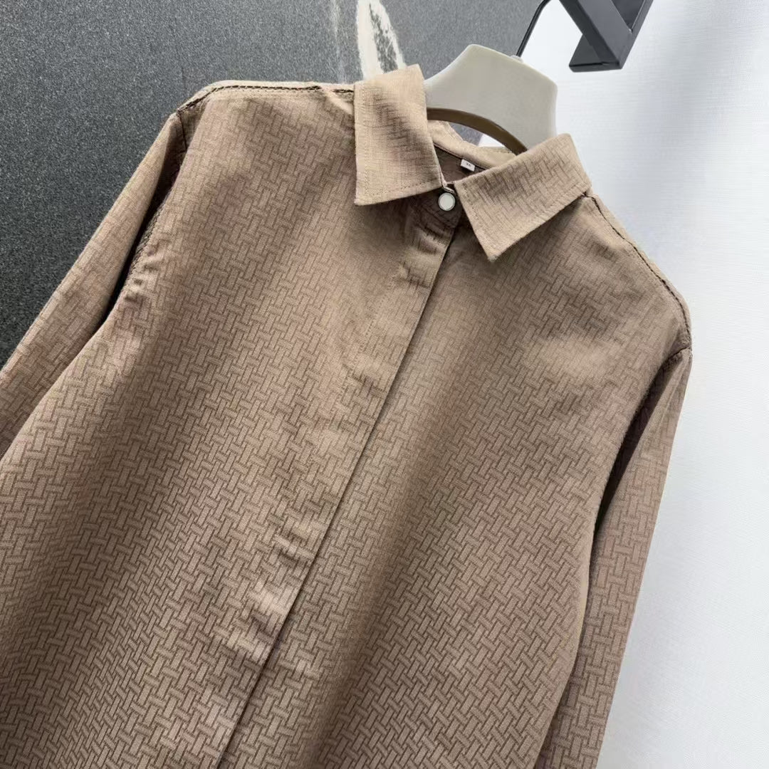 Early spring new dark pattern jacquard lapel shirt