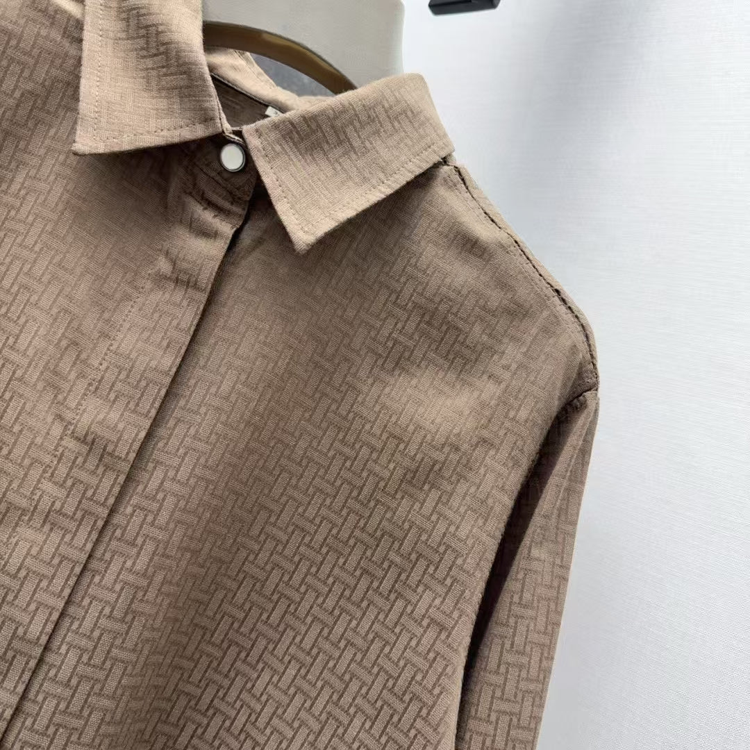 Early spring new dark pattern jacquard lapel shirt