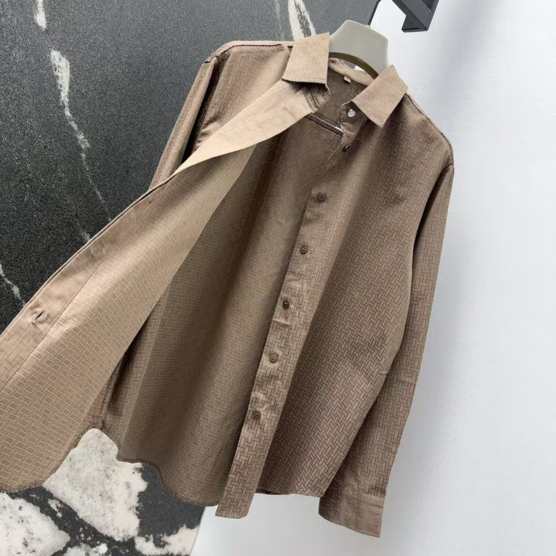 Early spring new dark pattern jacquard lapel shirt