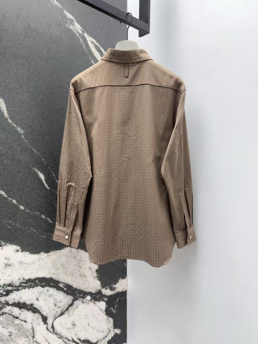 Early spring new dark pattern jacquard lapel shirt