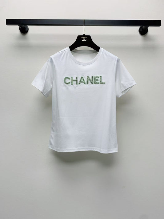 𝟐𝟓ss new style round neck rhinestone lettering pure cotton t-shirt