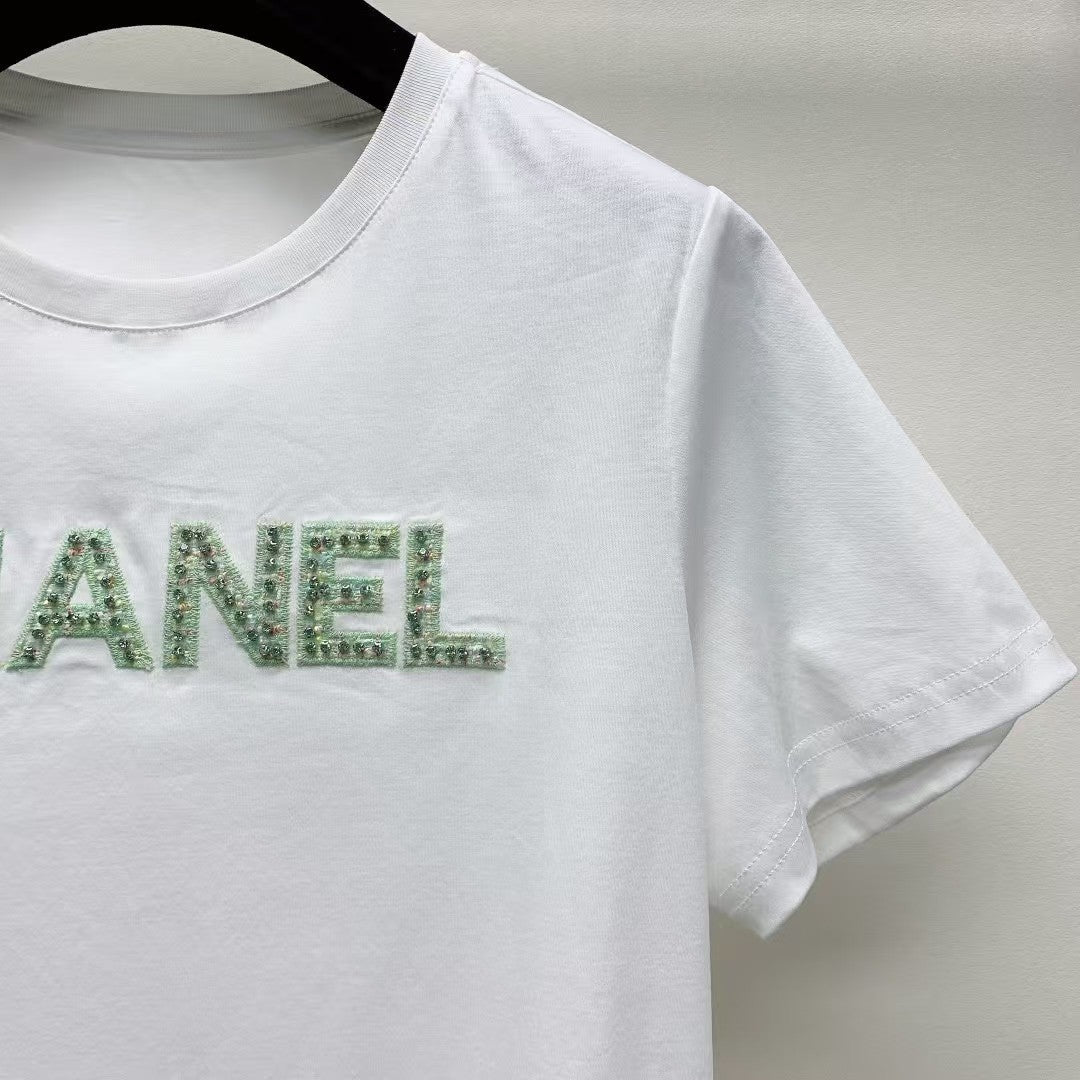 𝟐𝟓ss new style round neck rhinestone lettering pure cotton t-shirt