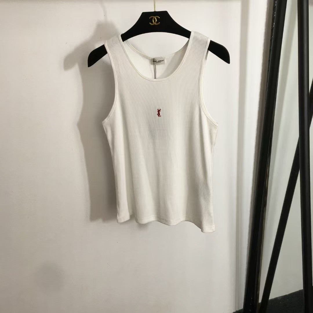 Red logo embroidered cotton vest