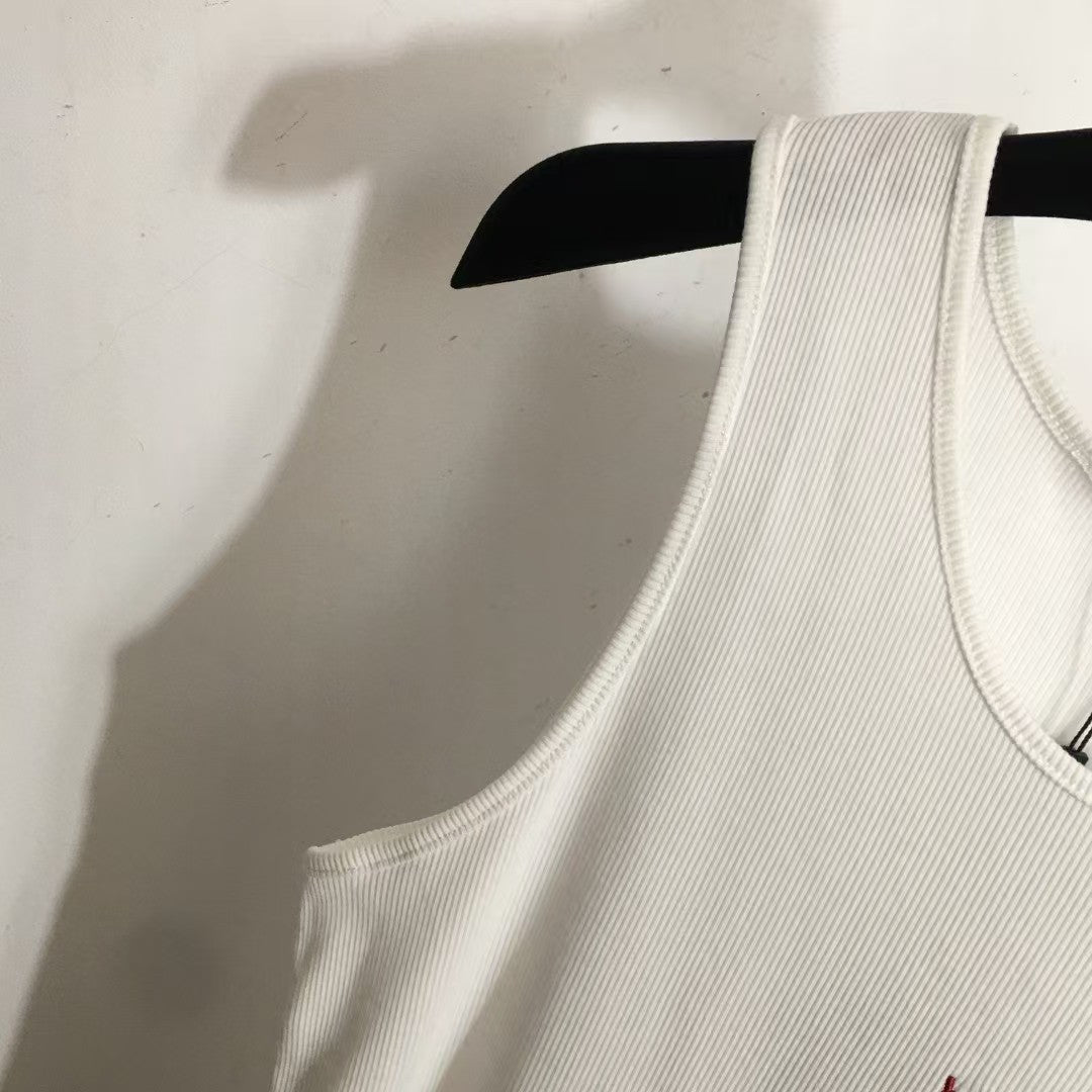 Red logo embroidered cotton vest