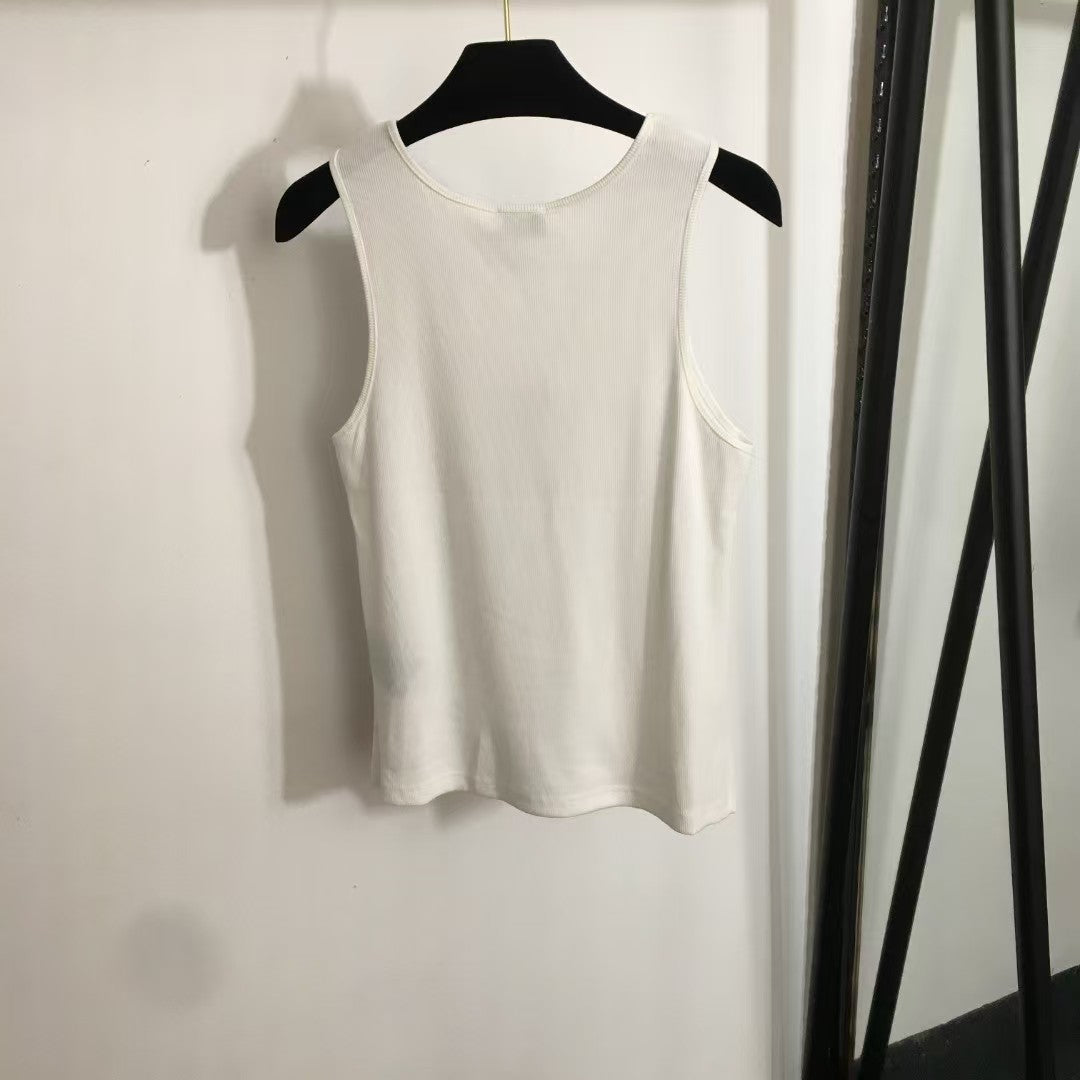 Red logo embroidered cotton vest