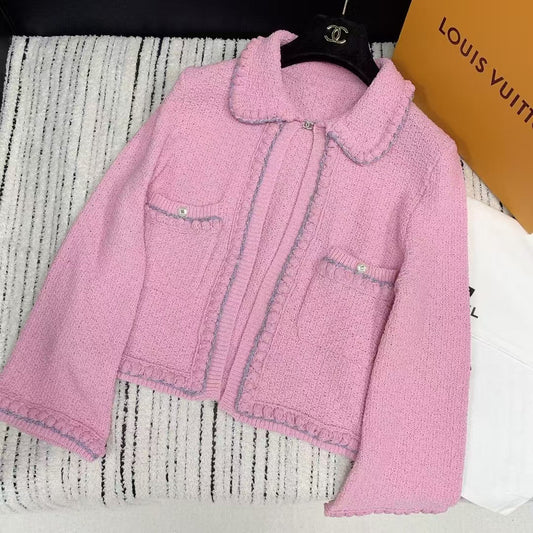 25 spring and summer lapel pocket knitted sweater cardigan