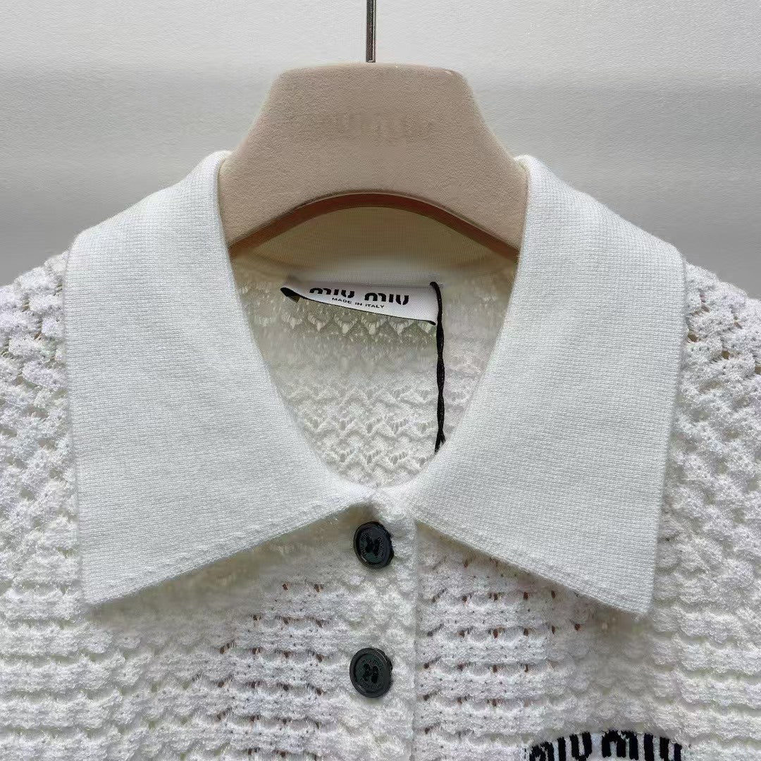 25ss lapel button letter knitted sweater short sleeves