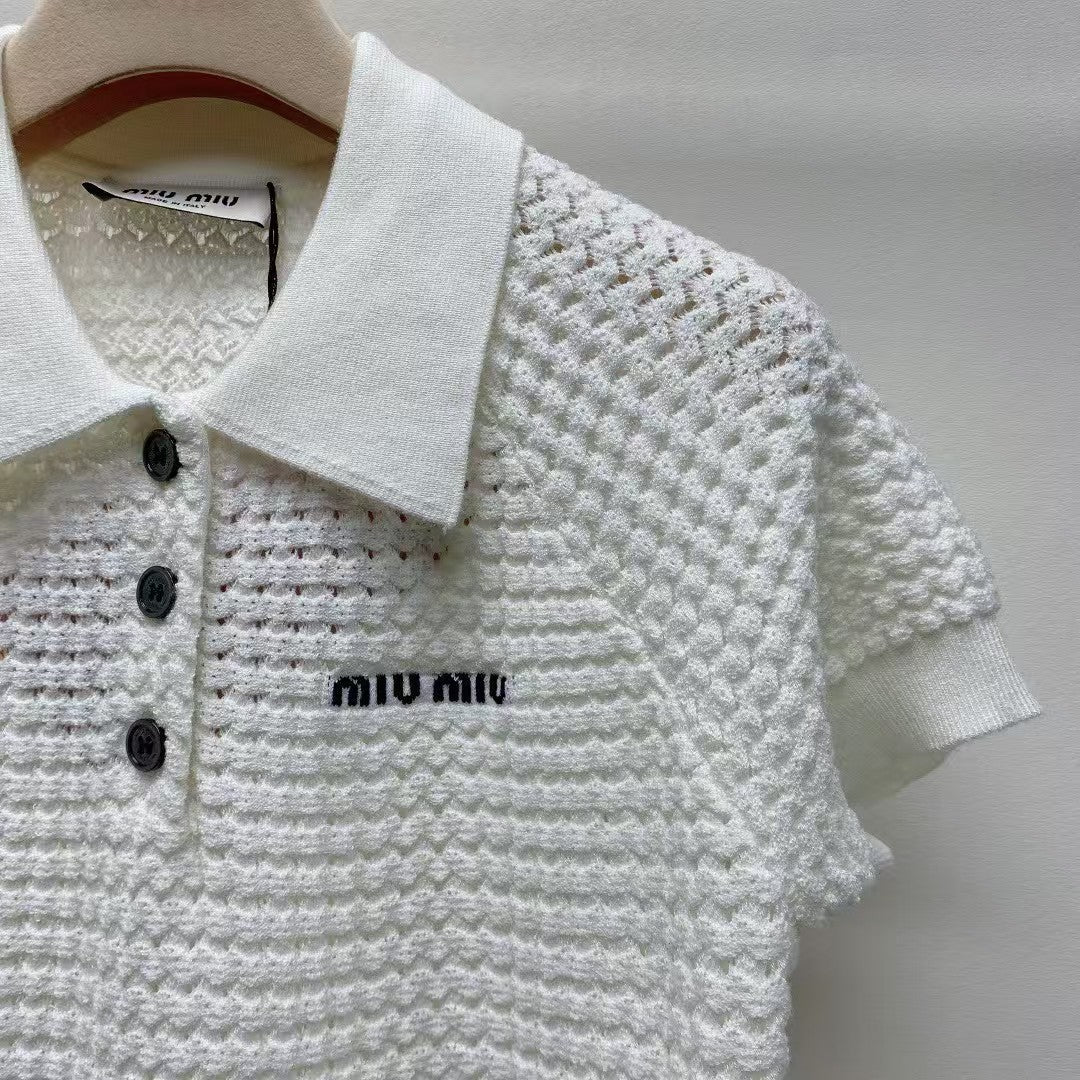 25ss lapel button letter knitted sweater short sleeves