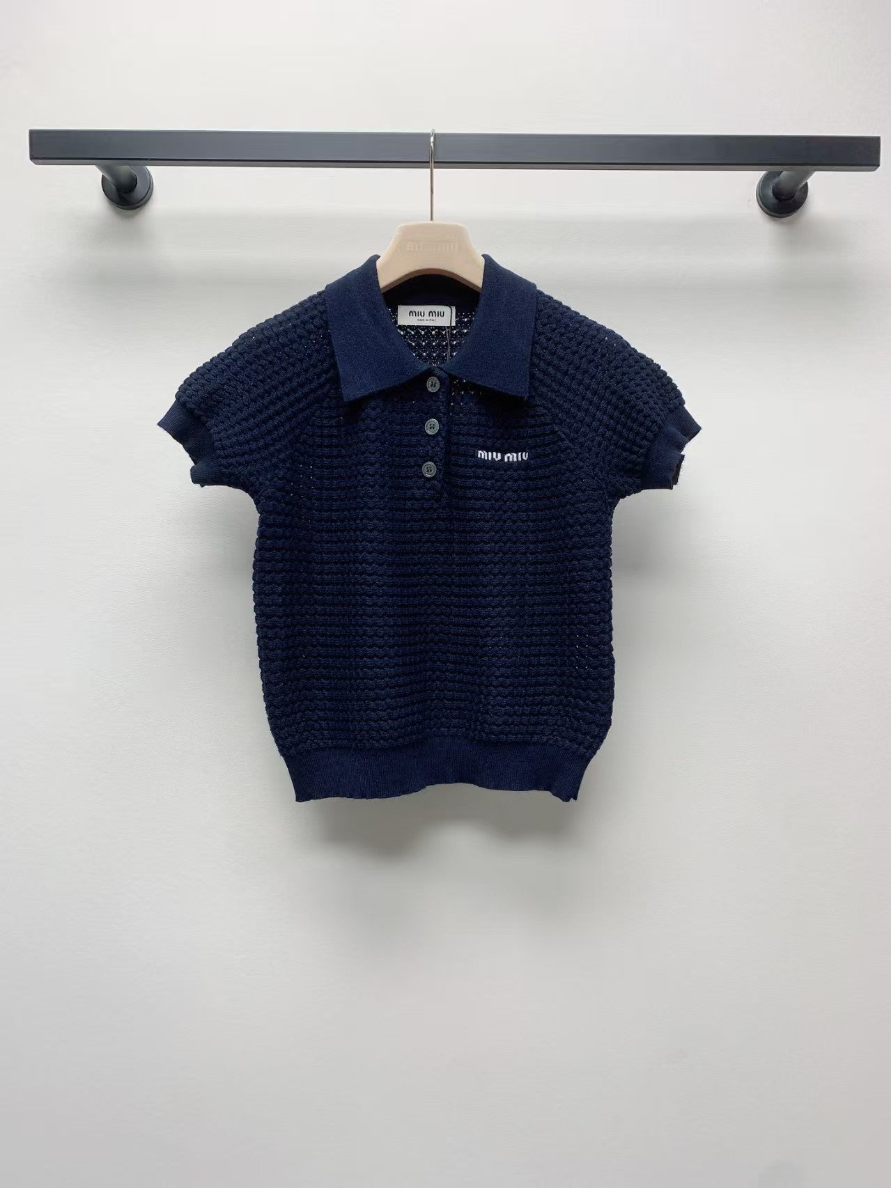 25ss lapel button letter knitted sweater short sleeves