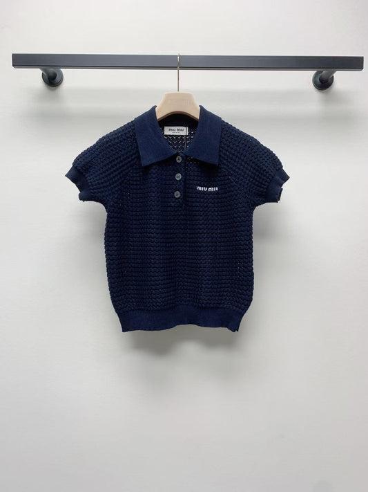 25ss lapel button letter knitted sweater short sleeves