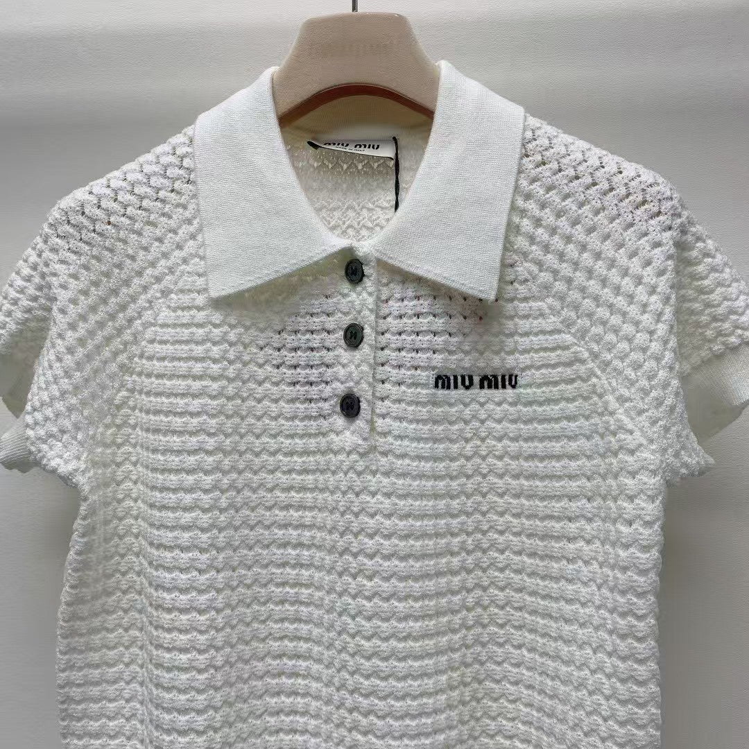 25ss lapel button letter knitted sweater short sleeves