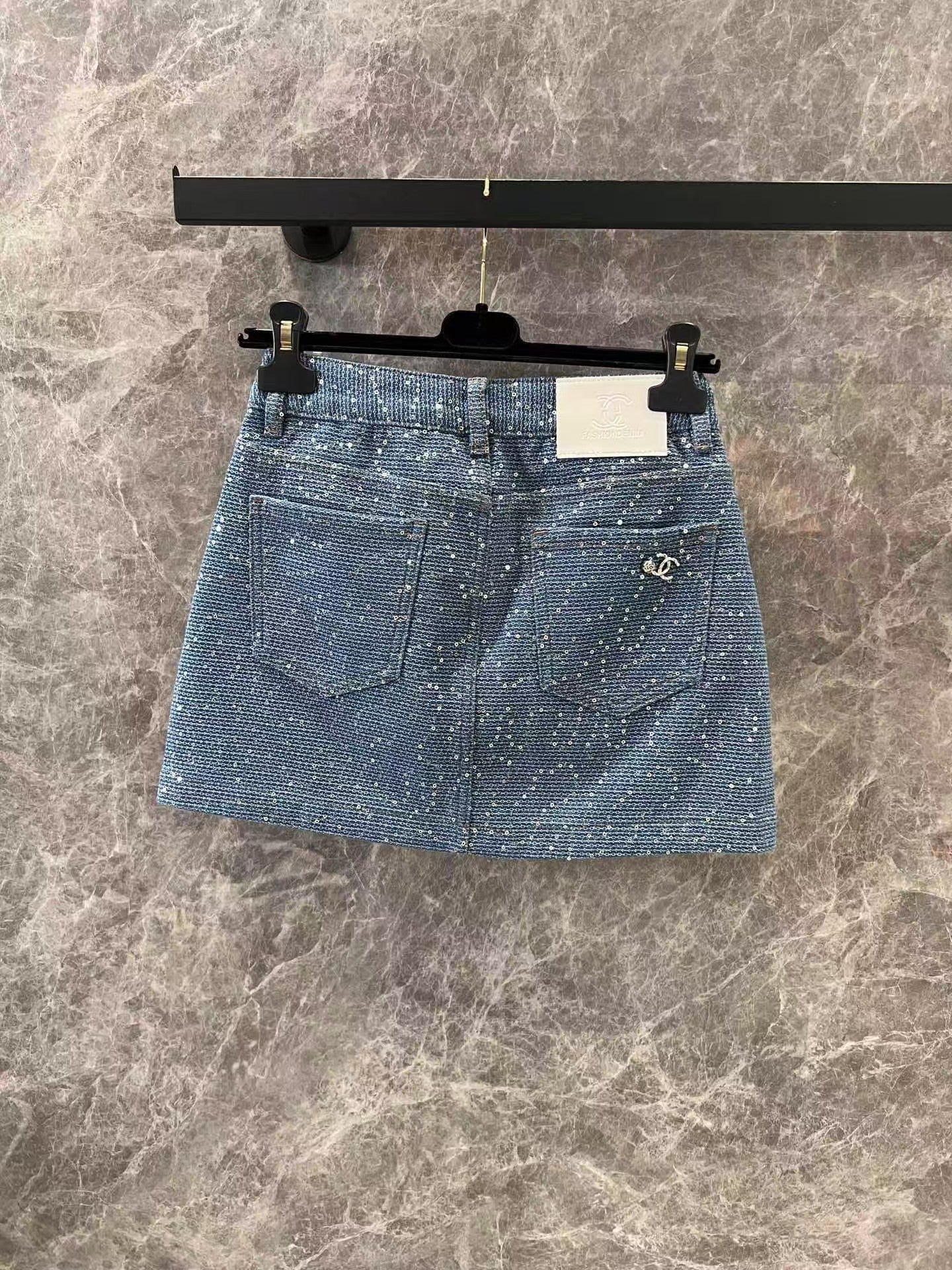 25ss heavy sequined denim skirt