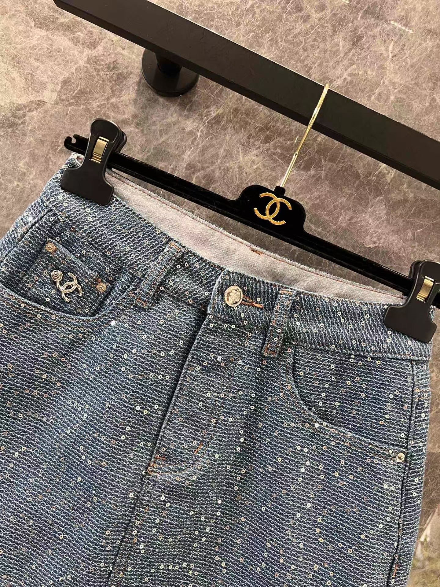 25ss heavy sequined denim skirt