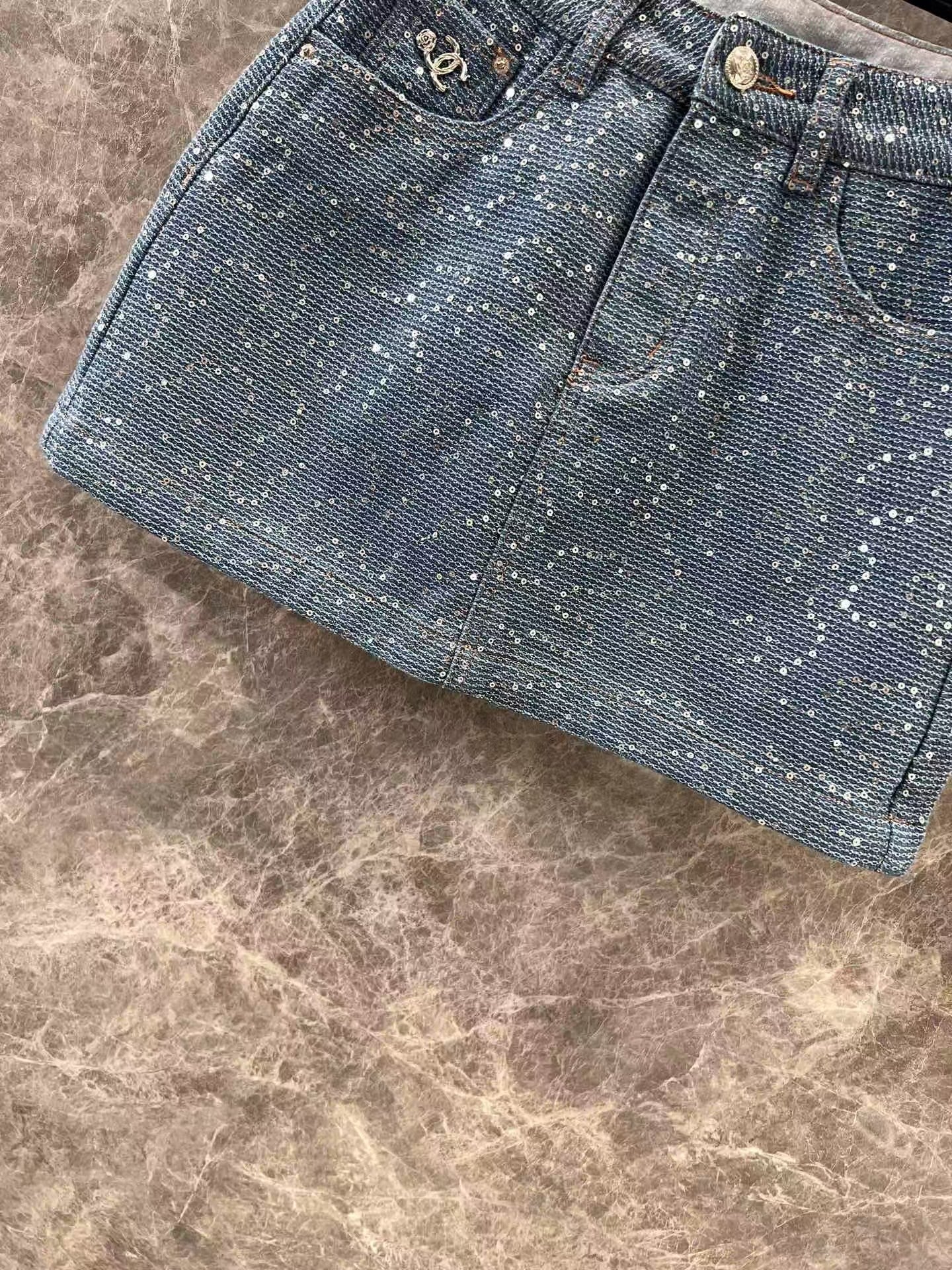 25ss heavy sequined denim skirt