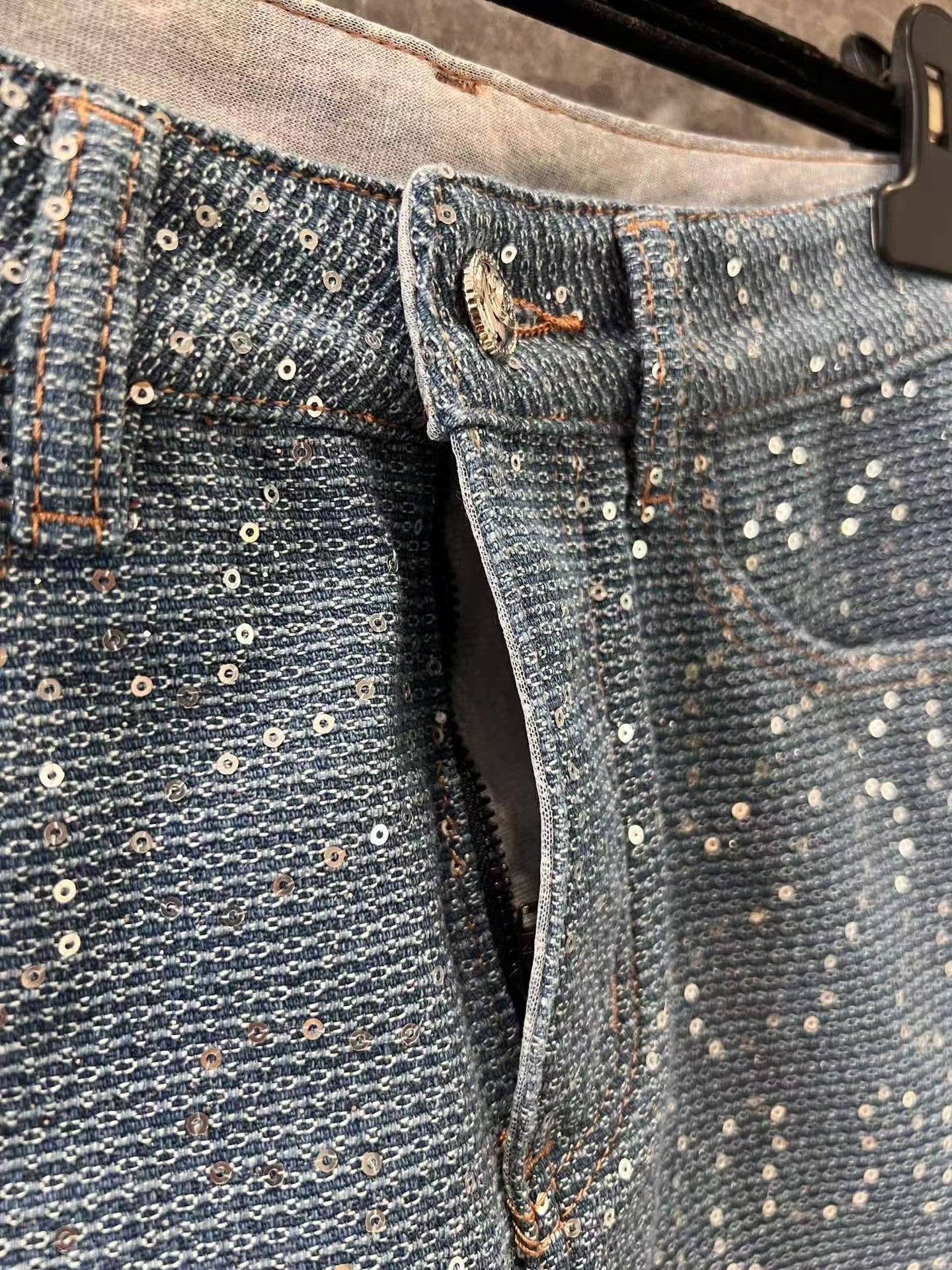 25ss heavy sequined denim skirt
