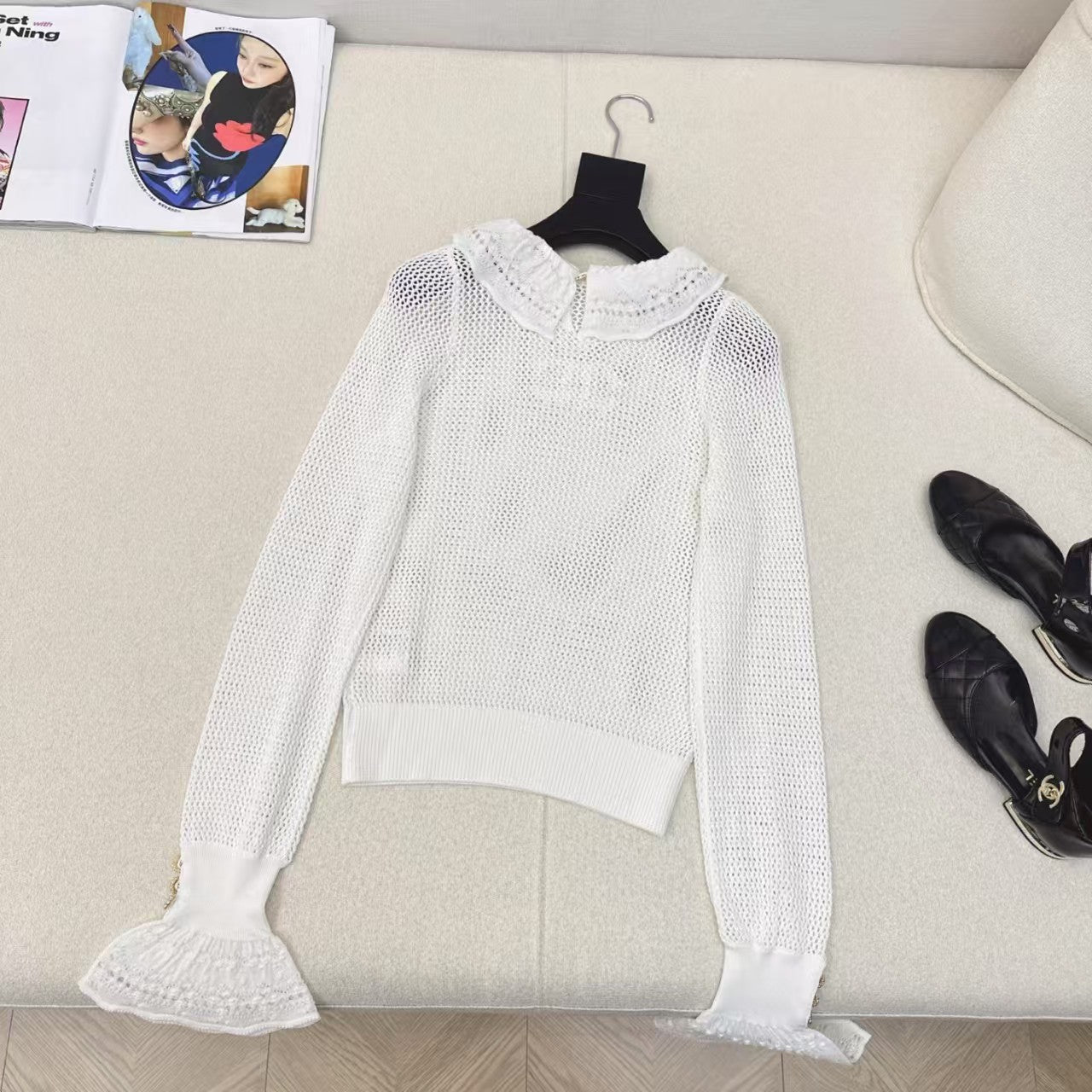 25 Early Spring Ruffle Lace Collar Knit Cardigan