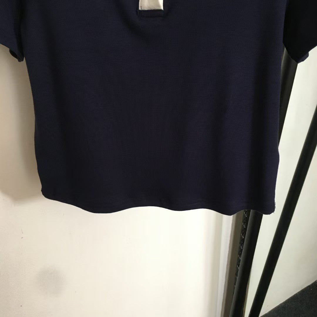 25 new simple logo embroidery color matching lace lapel short sleeves