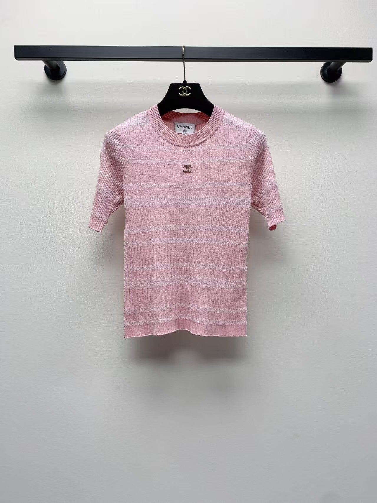 25 Spring and Summer New Round Neck Striped Knitted Sweater Short Sleeve