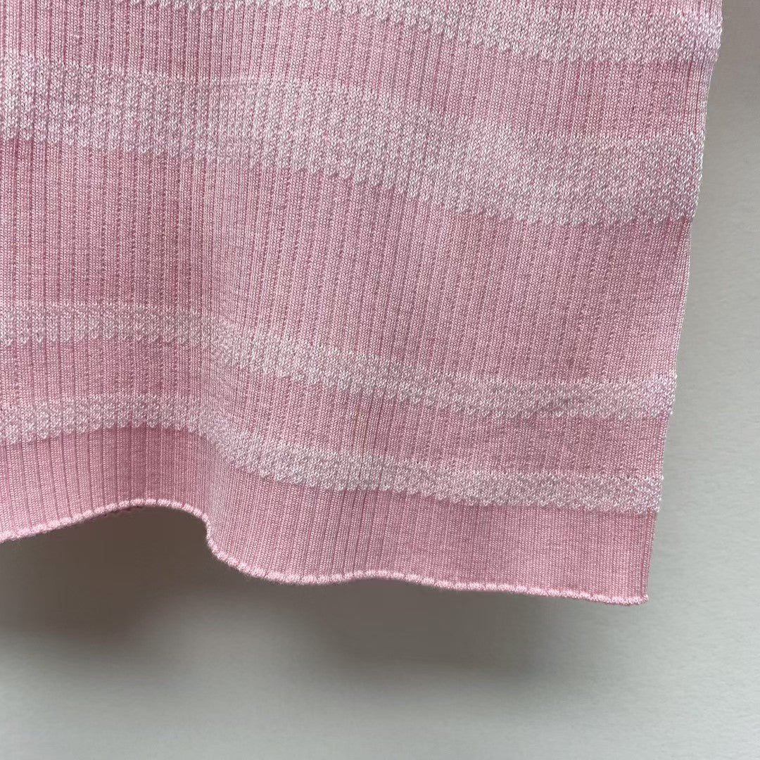 25 Spring and Summer New Round Neck Striped Knitted Sweater Short Sleeve