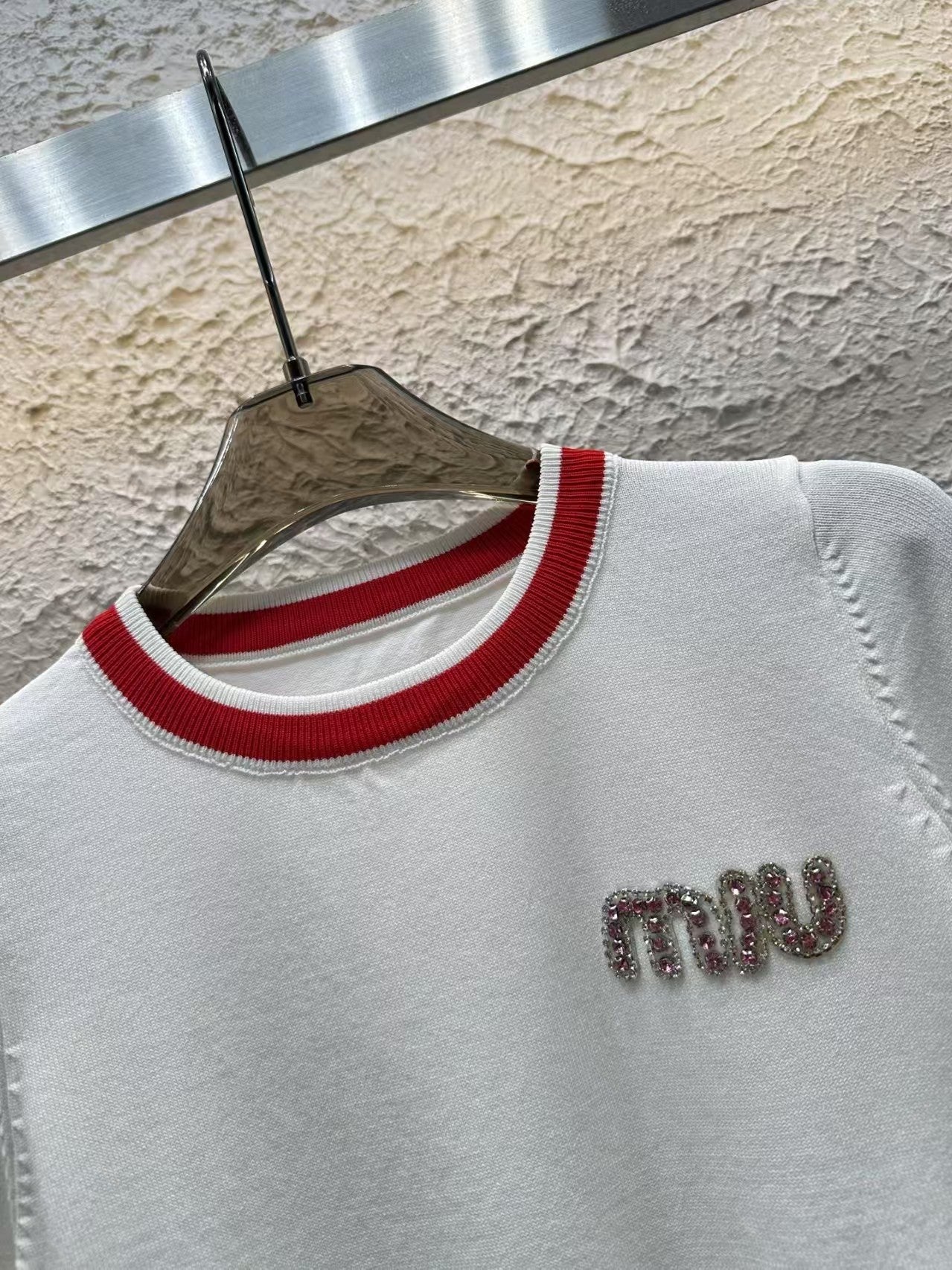 Color Diamond Letter Knitted Short Sleeves