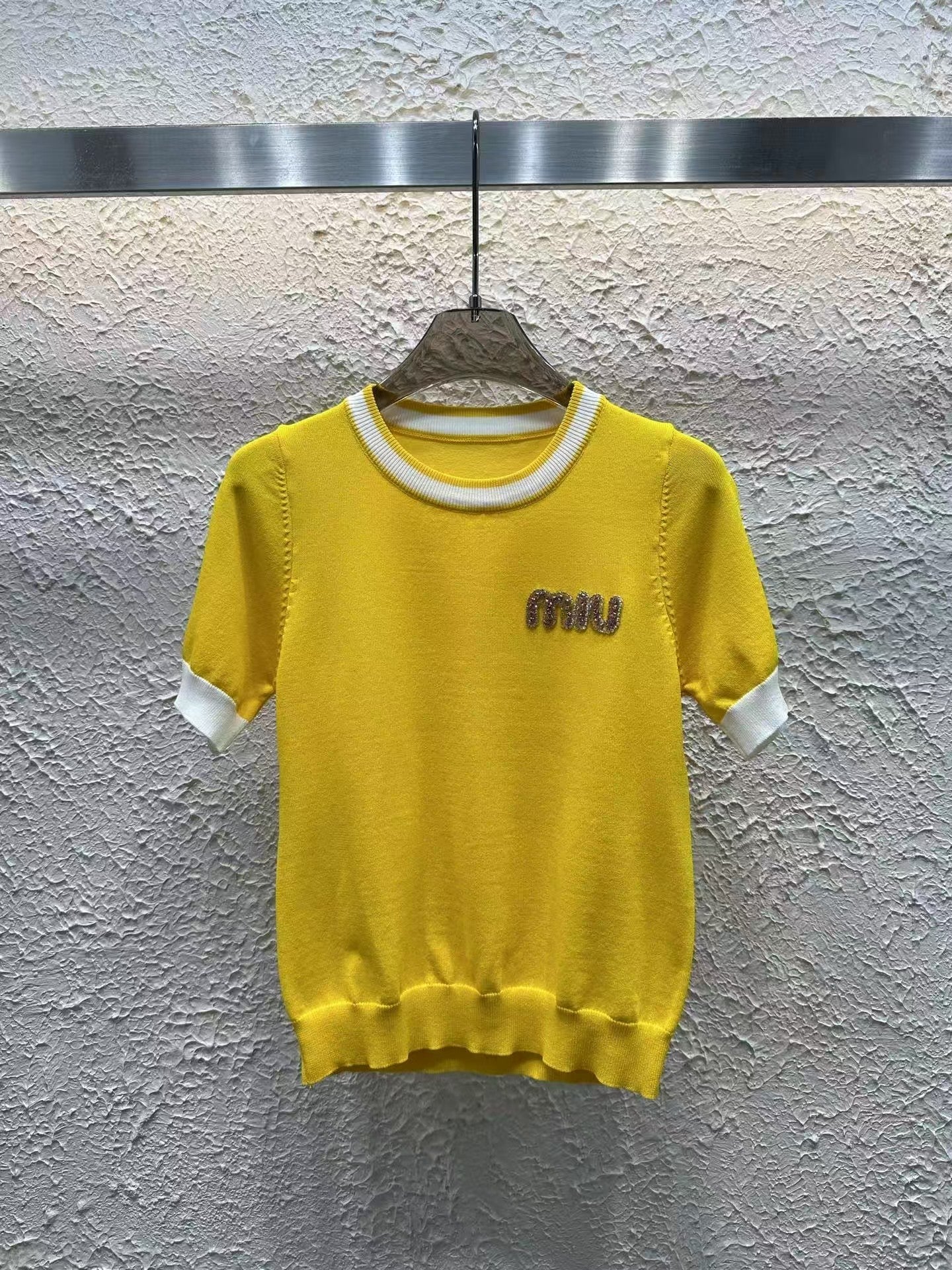 Color Diamond Letter Knitted Short Sleeves