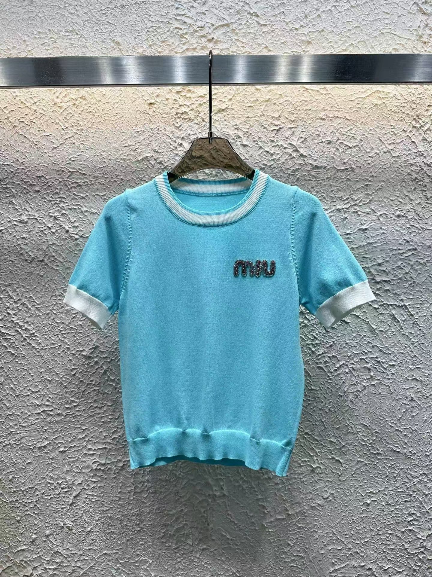 Color Diamond Letter Knitted Short Sleeves