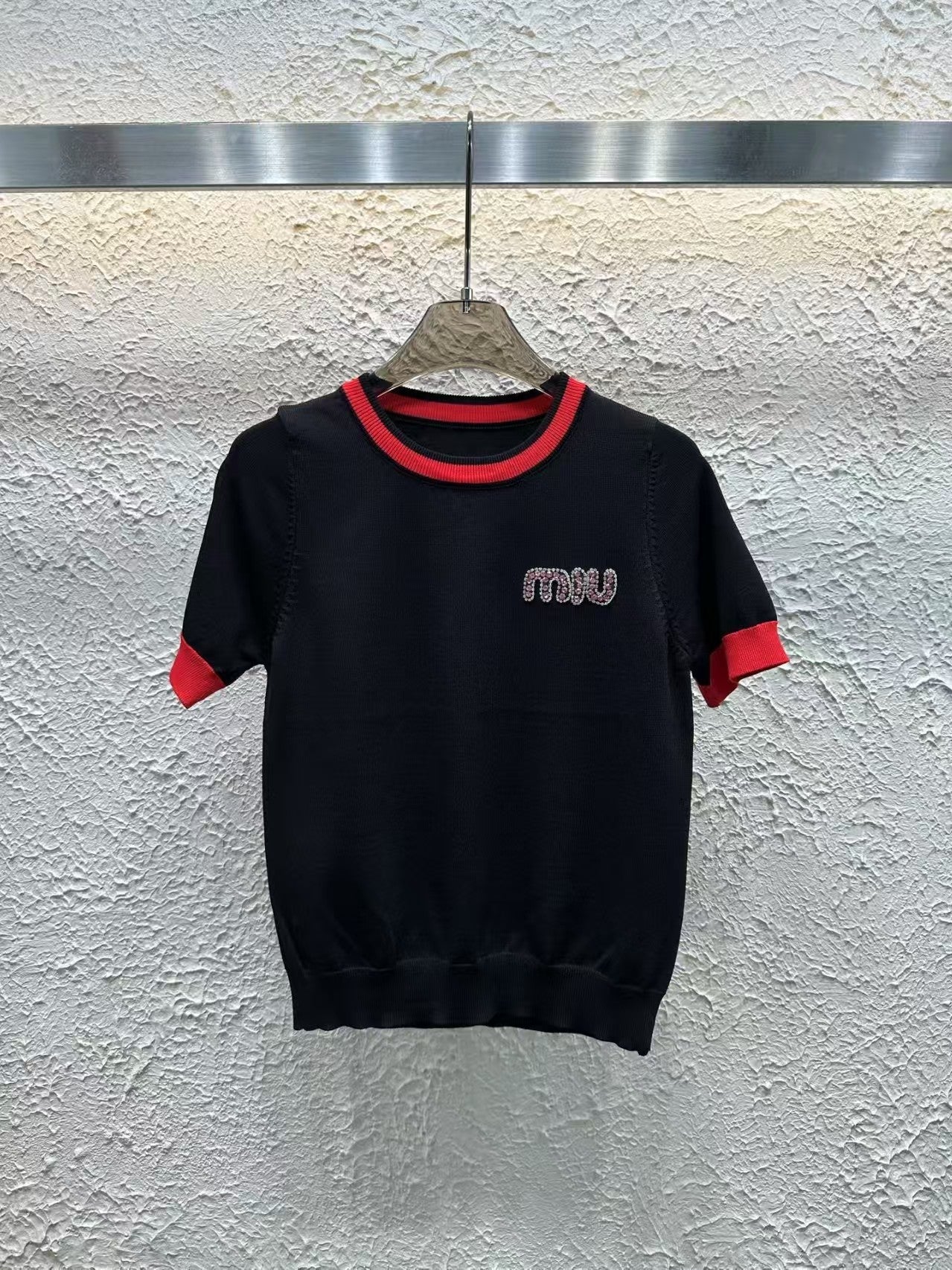 Color Diamond Letter Knitted Short Sleeves