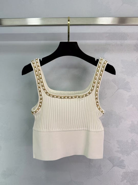 White Delicate Chain Knit Vest