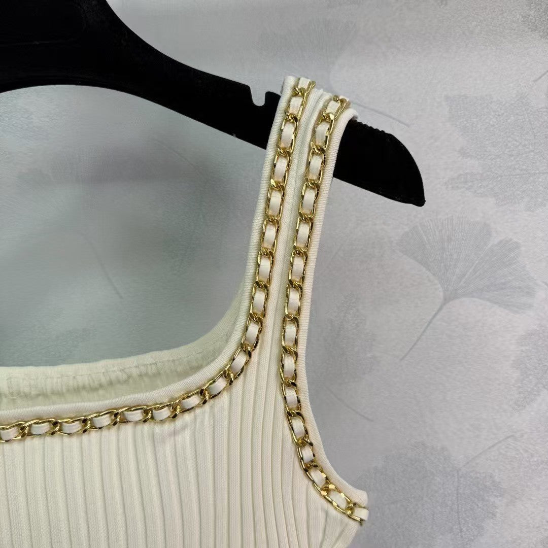 White Delicate Chain Knit Vest