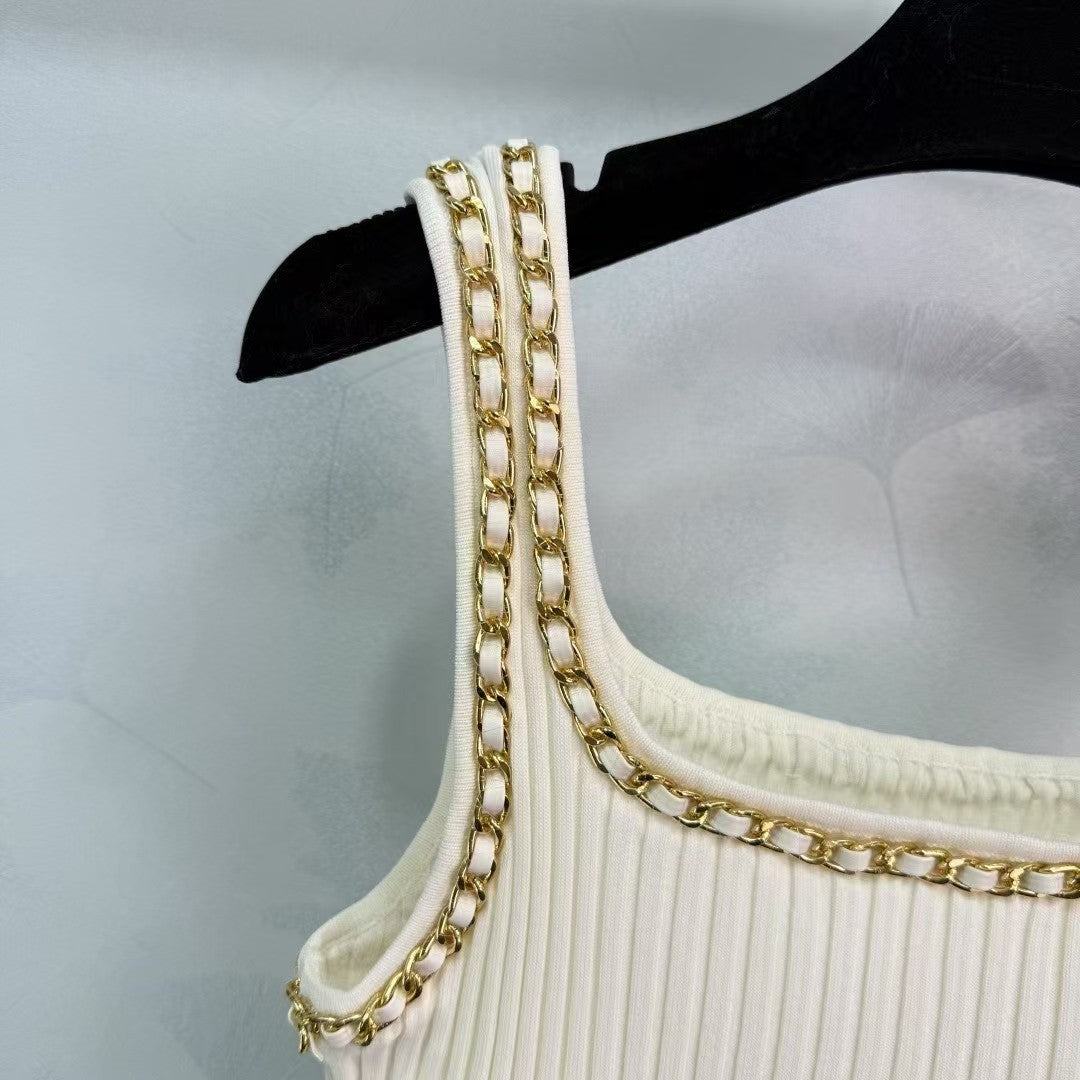White Delicate Chain Knit Vest