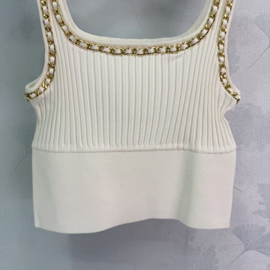White Delicate Chain Knit Vest