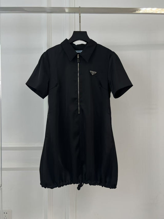 25 Lapel Short Sleeve Zipper Loose Dress