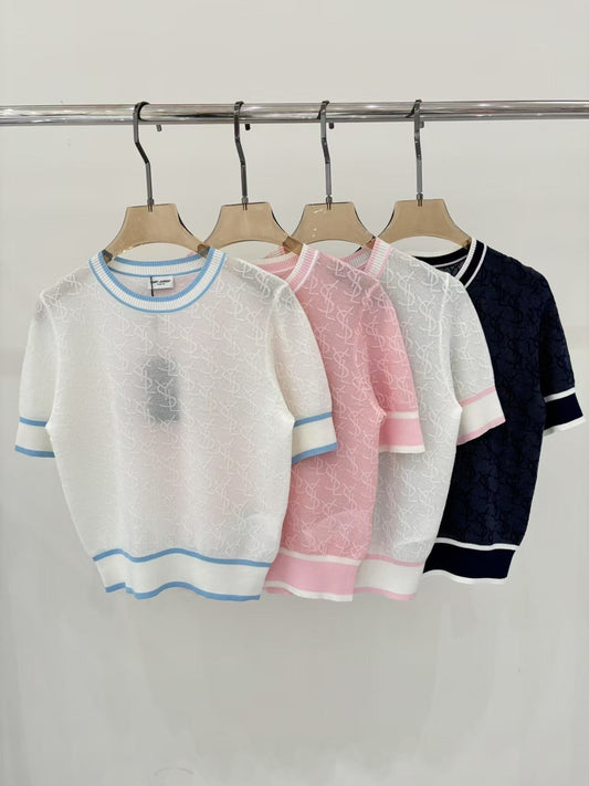 25 letter logo jacquard full print knitted T-shirt