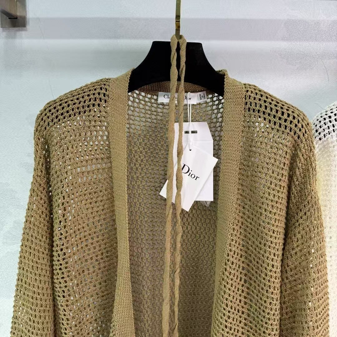 25SS hollow knitted long cardigan