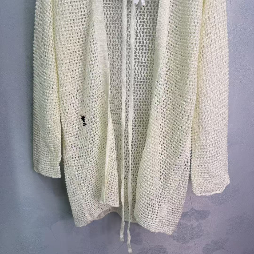 25SS hollow knitted long cardigan
