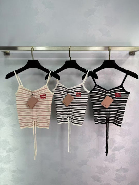Knitted Striped Drawstring Camisole