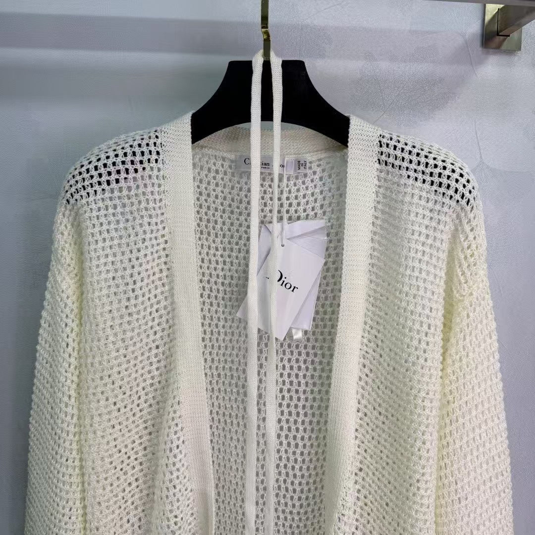 25SS hollow knitted long cardigan