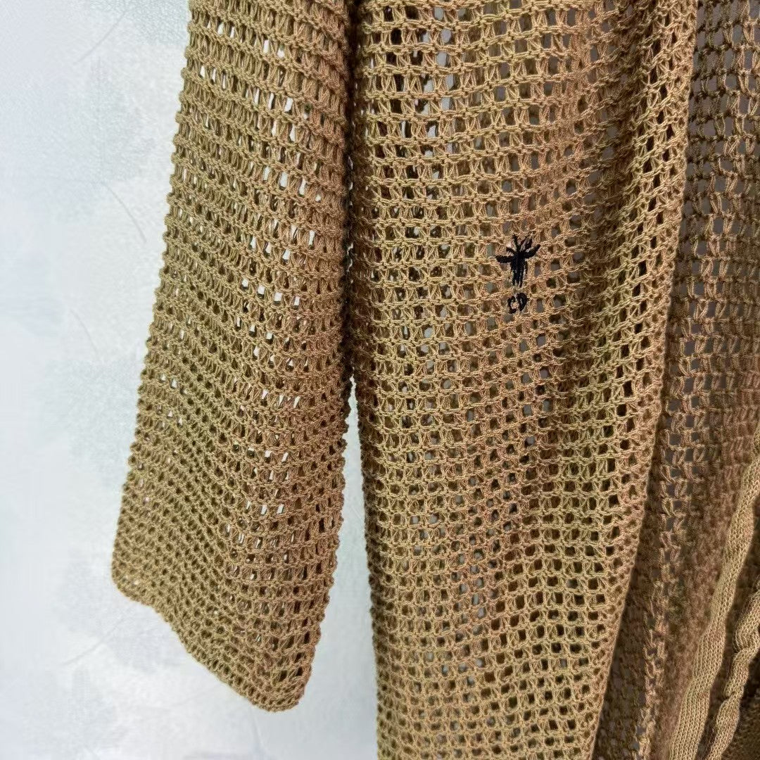 25SS hollow knitted long cardigan