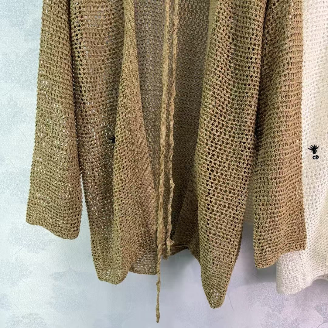 25SS hollow knitted long cardigan