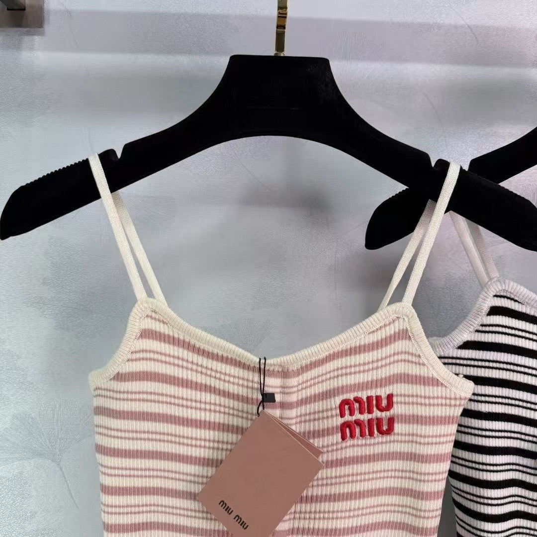 Knitted Striped Drawstring Camisole