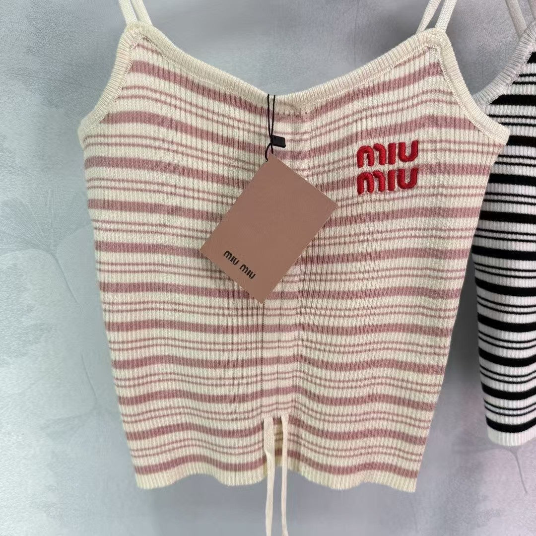 Knitted Striped Drawstring Camisole