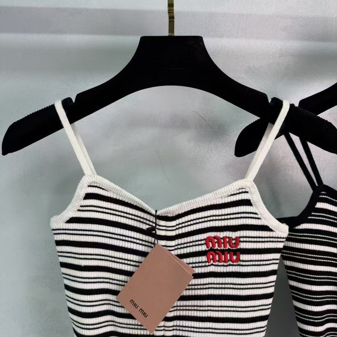 Knitted Striped Drawstring Camisole