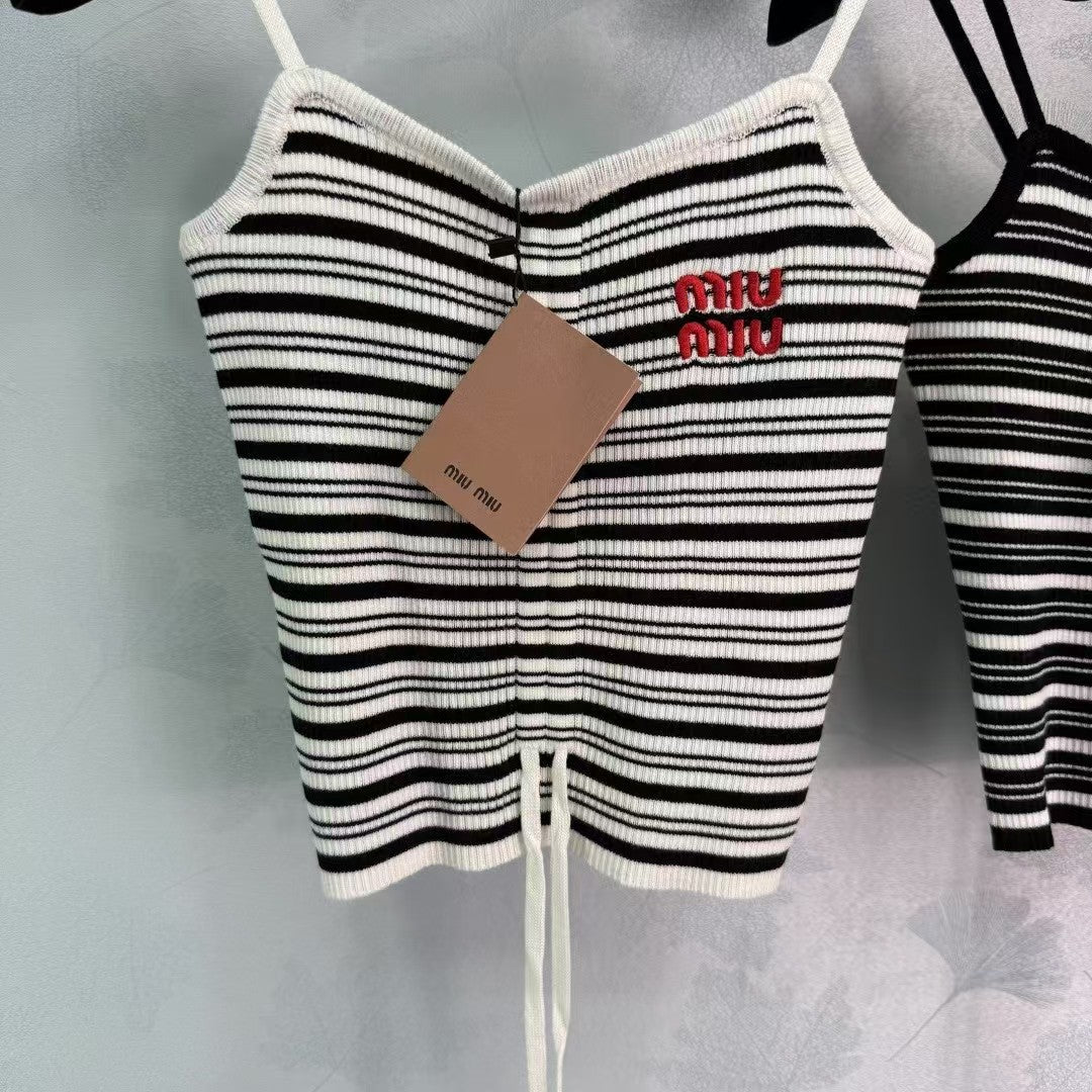 Knitted Striped Drawstring Camisole