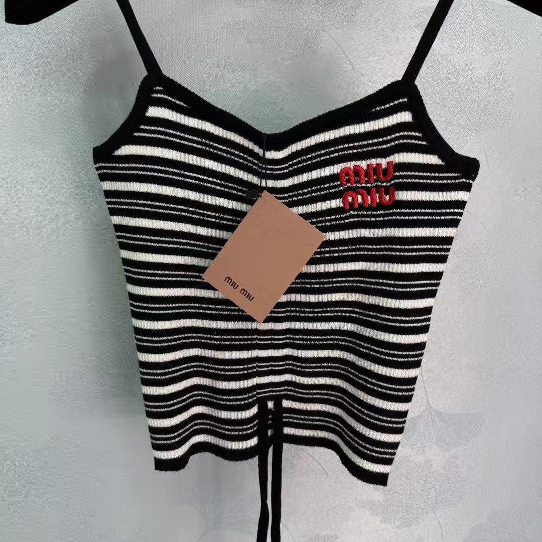 Knitted Striped Drawstring Camisole